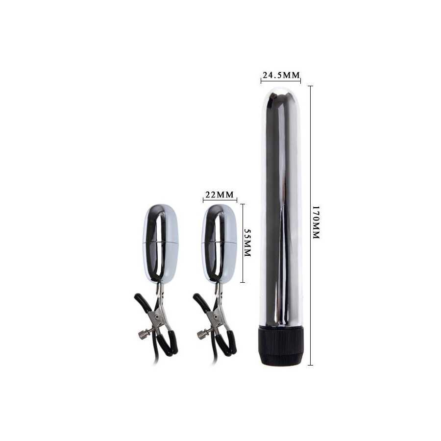 Baile Set Bala Vibrador y Pinzas para Pezones con Vibracion Turbo