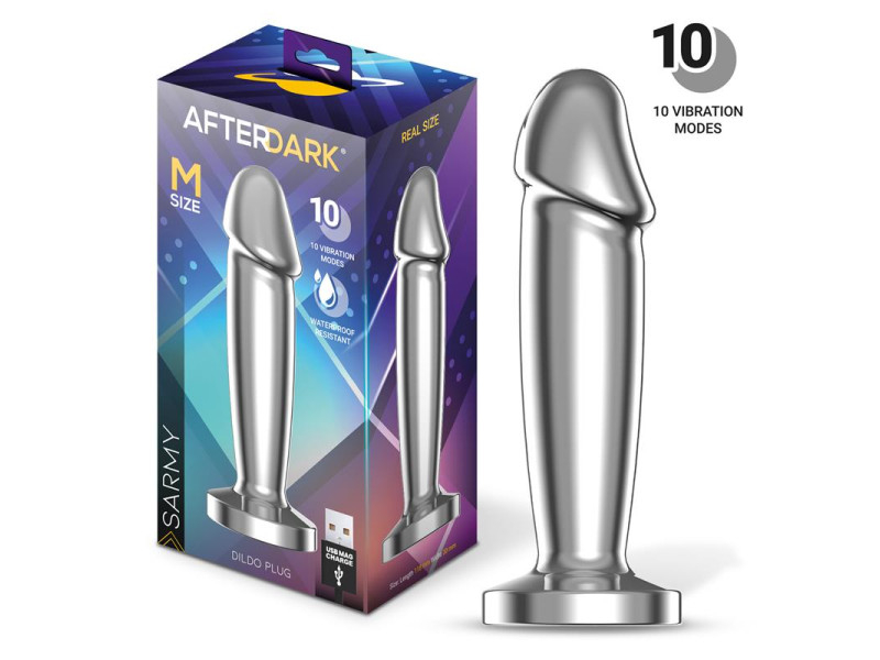Sarmy Plug Anal Cromado con Vibracion USB Magnetico Talla M