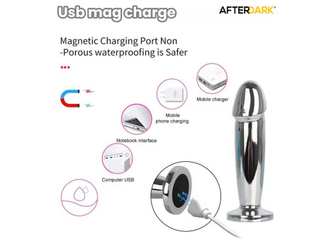 Sarmy Plug Anal Cromado con Vibracion USB Magnetico Talla M