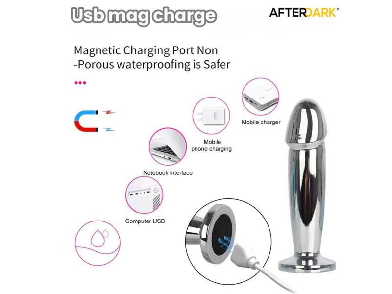 Sarmy Plug Anal Cromado con Vibracion USB Magnetico Talla M