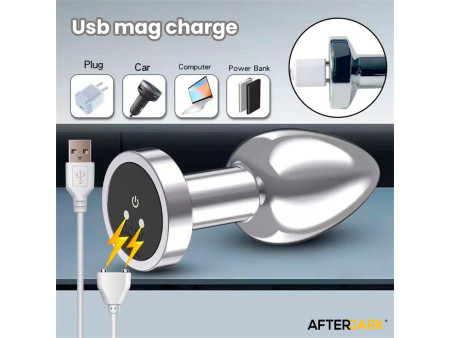 Dimpor Plug Anal Cromado con Vibracion USB Magnetico Talla L
