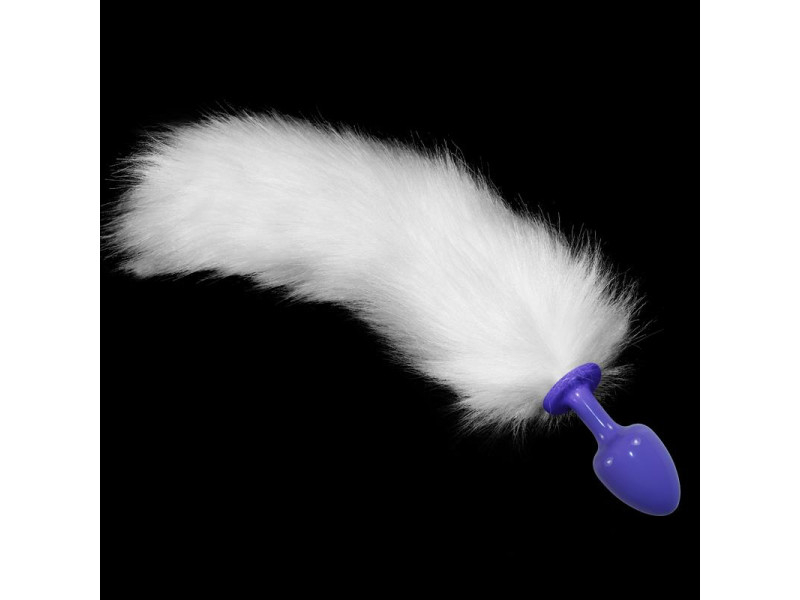 Plug Anal de Metal Purpura con Cola Blanco Plug Anal de Metal Purpura con Cola Blanco