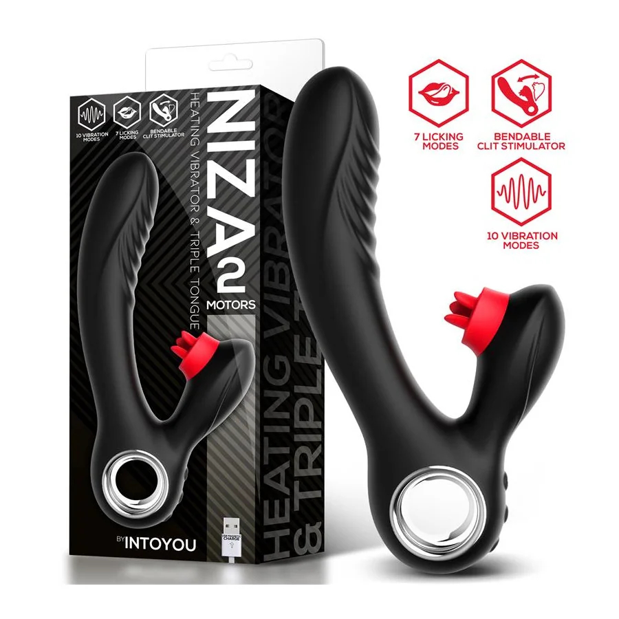 Niza Vibrador con Calor y Triple Lengua Estimuladora de Clitoris