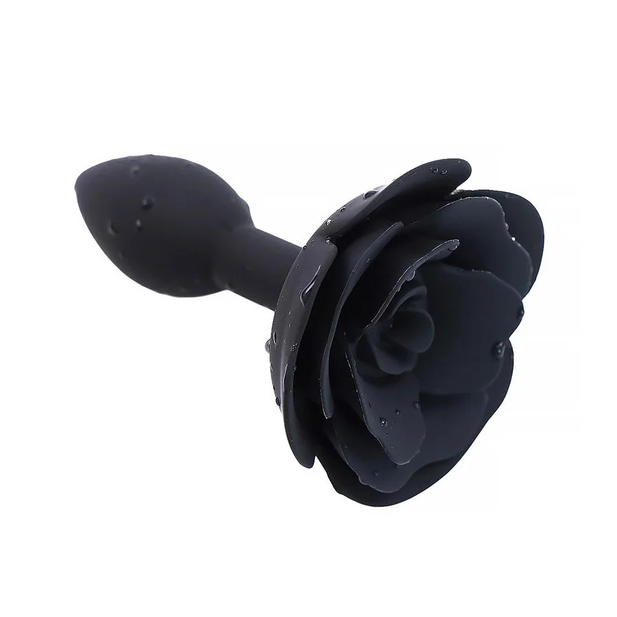 Plug Anal de Silicona con Rosa Negro