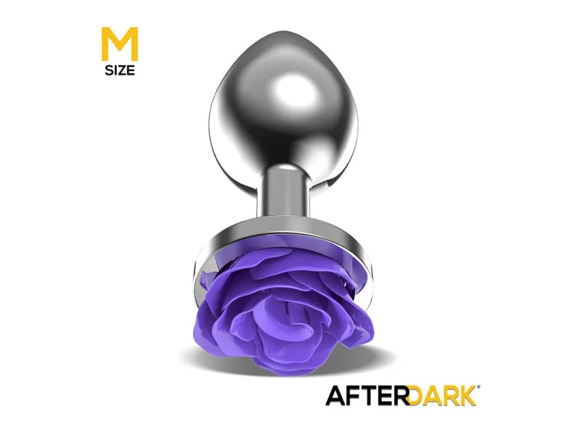 Plug Anal de Metal con Rosa Purpura en la Base Talla M