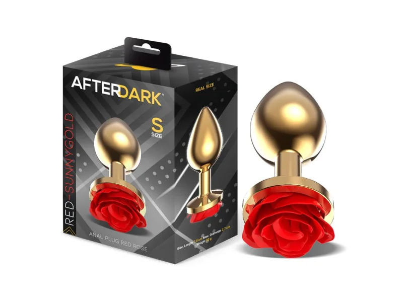 Plug Anal de Metal Dorado con Rosa Roja en la Base Talla S Plug Anal de Metal Dorado con Rosa Roja en la Base Talla S