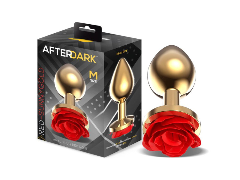 Plug Anal de Metal Dorado con Rosa Roja en la Base Talla M Plug Anal de Metal Dorado con Rosa Roja en la Base Talla M