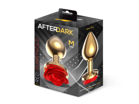 Plug Anal de Metal Dorado con Rosa Roja en la Base Talla M Plug Anal de Metal Dorado con Rosa Roja en la Base Talla M