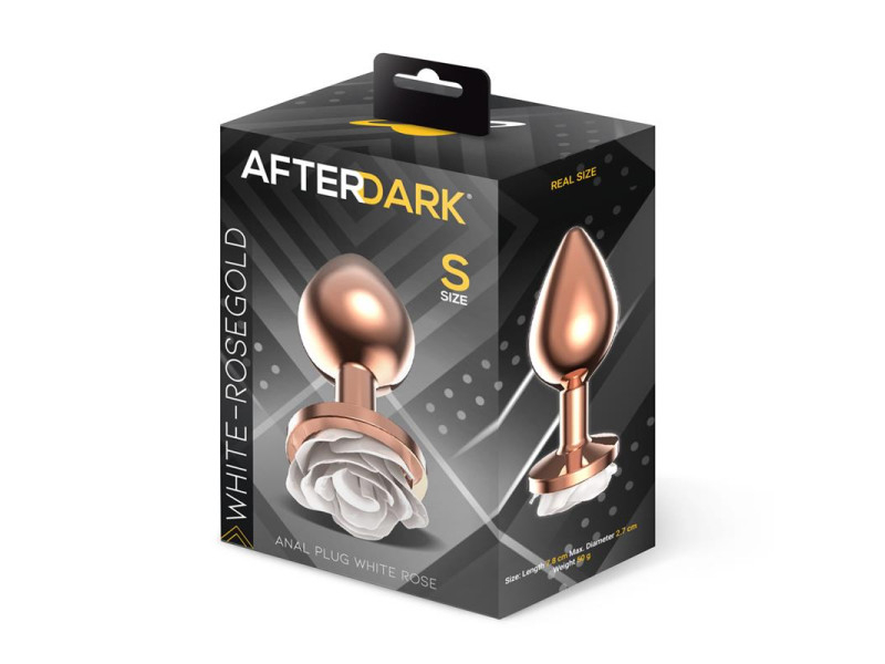 Plug Anal de Metal Oro Rosa con Rosa Blanca en la Base Talla S