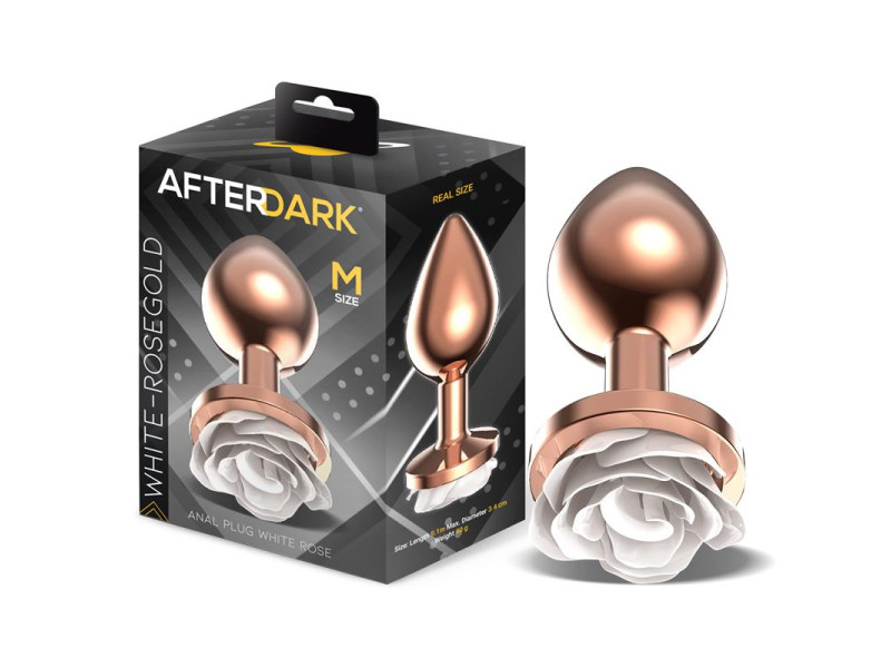 Plug Anal de Metal Oro Rosa con Rosa Blanca en la Base Talla M