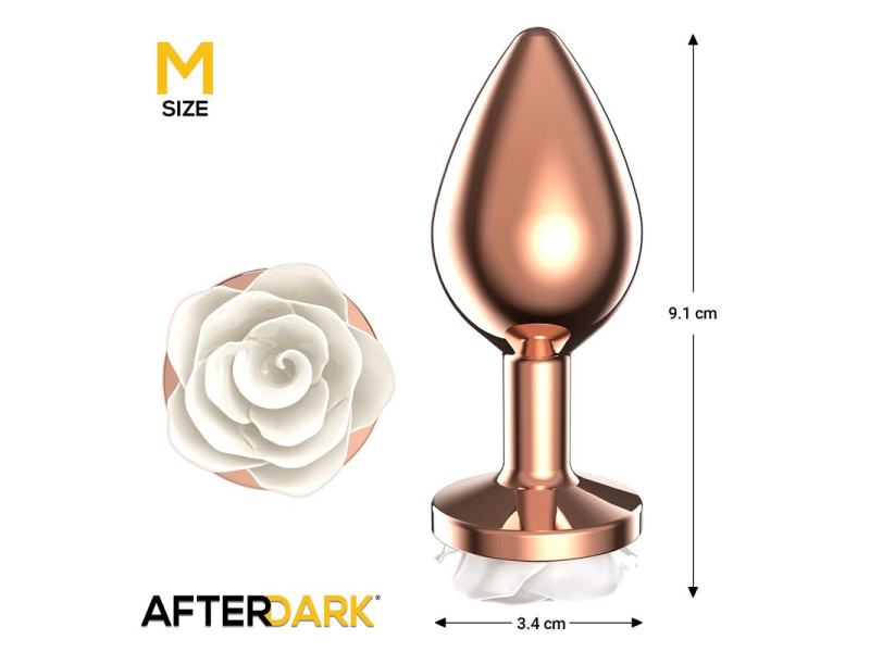 Plug Anal de Metal Oro Rosa con Rosa Blanca en la Base Talla M