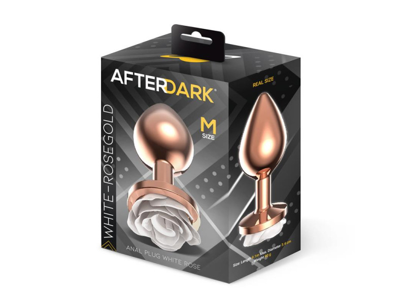 Plug Anal de Metal Oro Rosa con Rosa Blanca en la Base Talla M