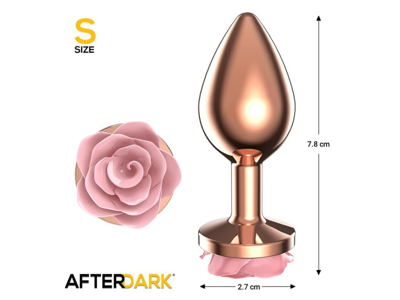 Plug Anal de Metal Oro Rosa con Rosa Rosa en la Base Talla S