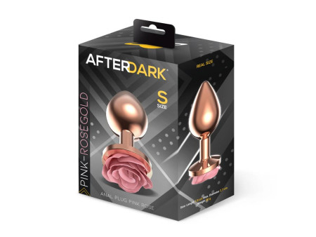 Plug Anal de Metal Oro Rosa con Rosa Rosa en la Base Talla S