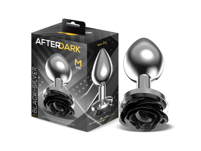 Plug Anal de Metal con Rosa Negra en la Base Talla M