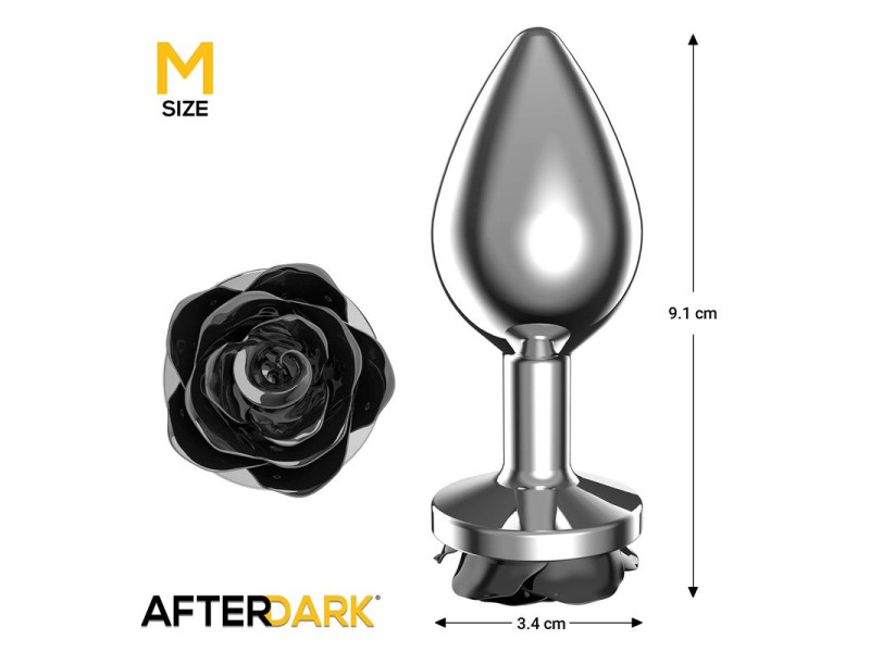 Plug Anal de Metal con Rosa Negra en la Base Talla M
