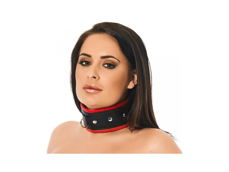 Collar Ancho Cuero Negro y Rojo Collar Ancho Cuero Negro y Rojo