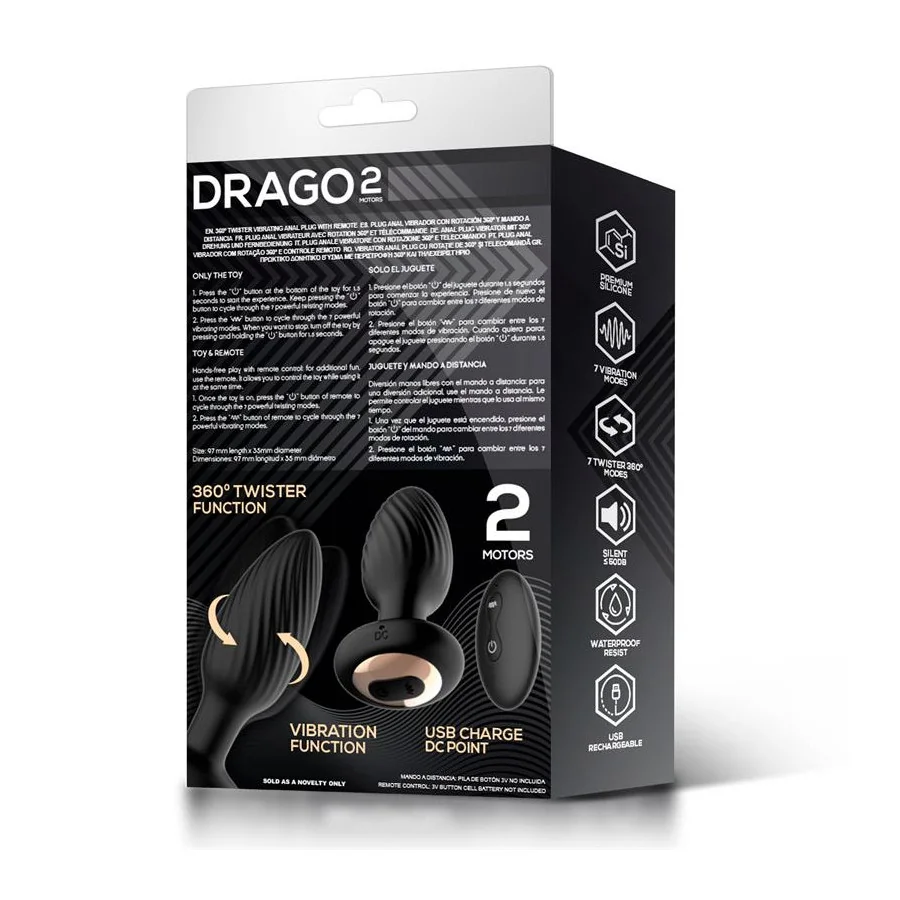 Drago Plug Anal Vibracion Movimiento Twister 360º y Control Remoto
