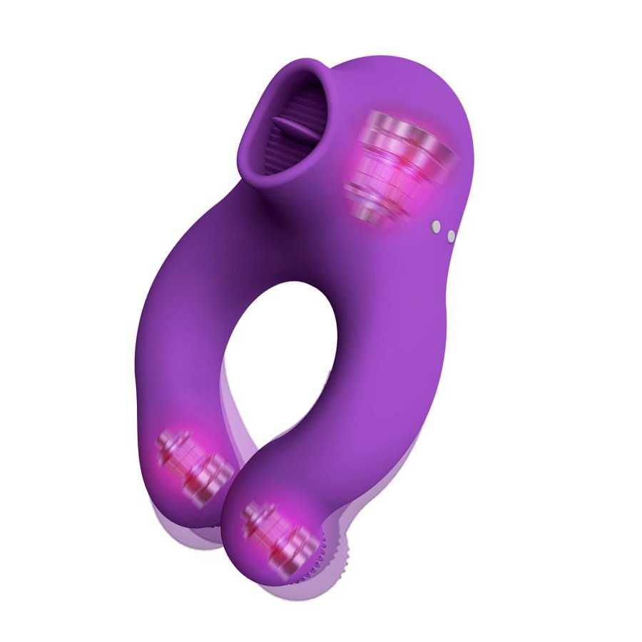 Fenda Anillo Vibrador con Lengua Estimulador y Control Remoto 3 Motores USB Magnetico