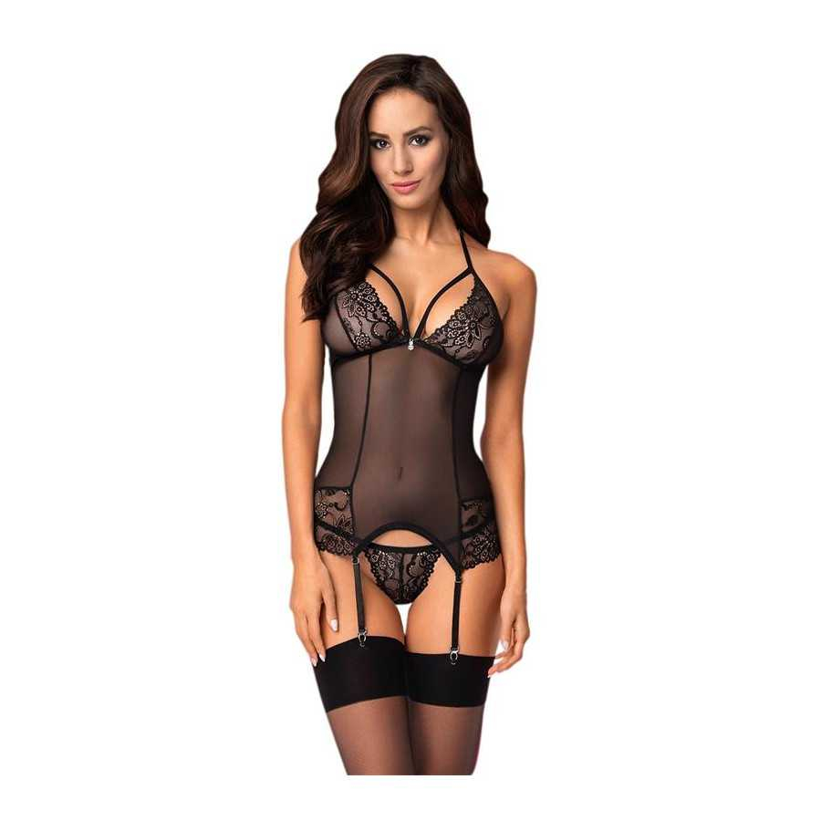 Set Corset Liguero Negro