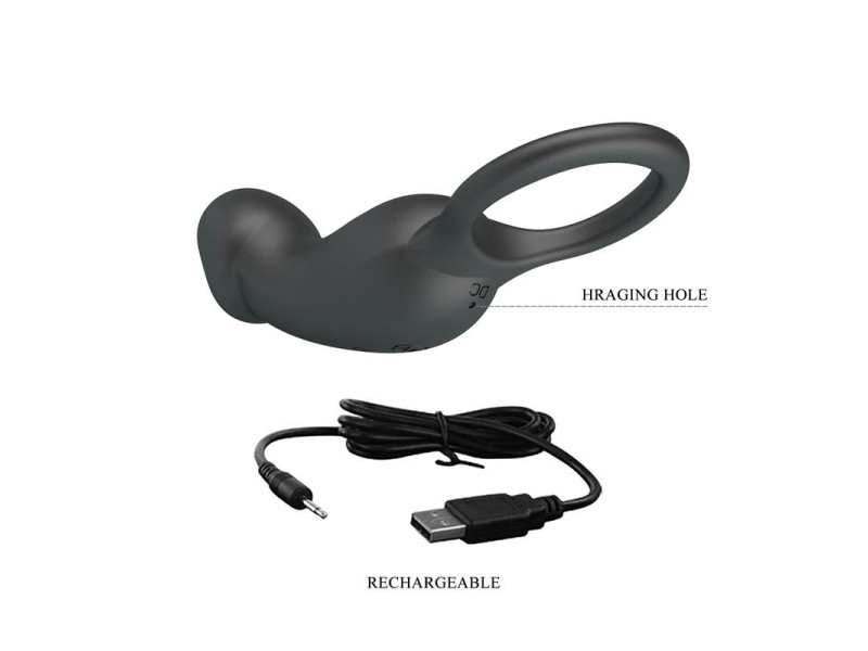 Trae Anillo Vibrador Silicona USB Negro