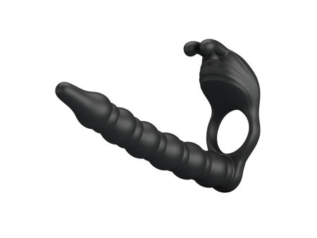 Blackney Anillo Vibrador con Plug Silicona Negro