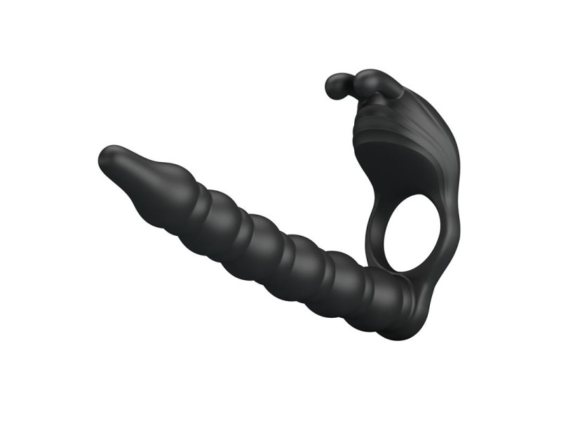 Blackney Anillo Vibrador con Plug Silicona Negro