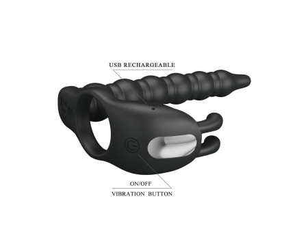 Blackney Anillo Vibrador con Plug Silicona Negro