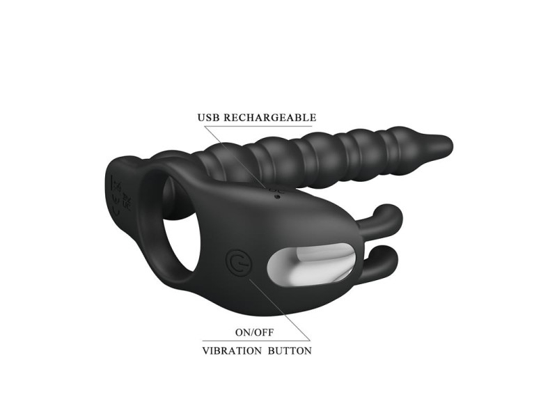 Blackney Anillo Vibrador con Plug Silicona Negro