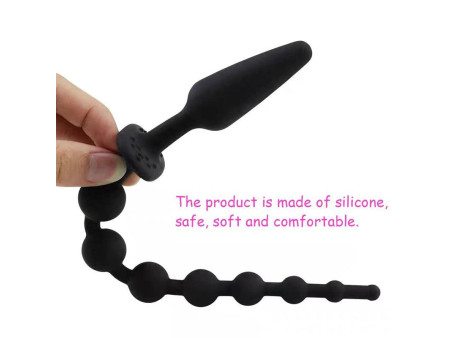 Plug Anal con Cadena Anal Silicona Negro