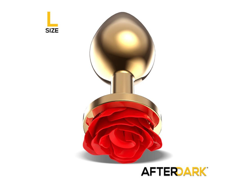 Plug Anal de Metal Dorado con Rosa Roja en la Base Talla L