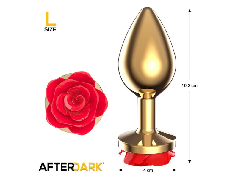 Plug Anal de Metal Dorado con Rosa Roja en la Base Talla L