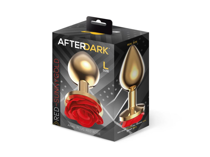 Plug Anal de Metal Dorado con Rosa Roja en la Base Talla L