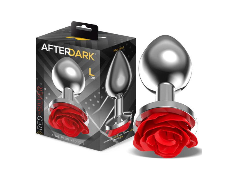 Plug Anal de Metal con Rosa Roja en la Base Talla L Plug Anal de Metal con Rosa Roja en la Base Talla L