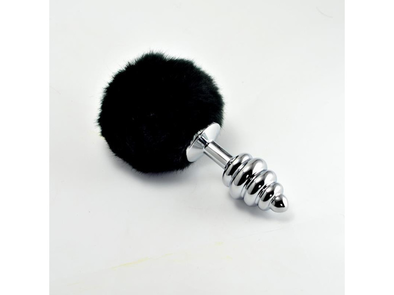 Plug Anal de Metal en Espiral con Pompon Negro
