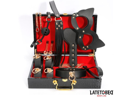 Kit Bondage de 8 Pz Cuero con Maletin de Almacenaje Kit Bondage de 8 Pz Cuero con Maletin de Almacenaje