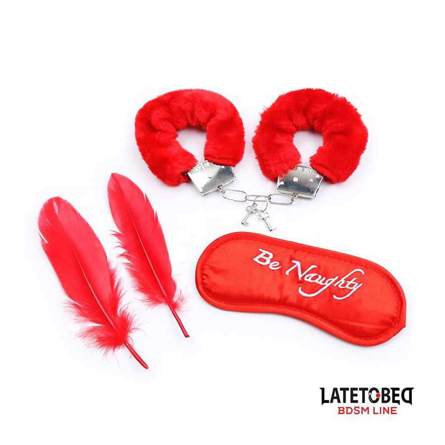 Set de 3 Piezas Antifaz Plumas y Esposas