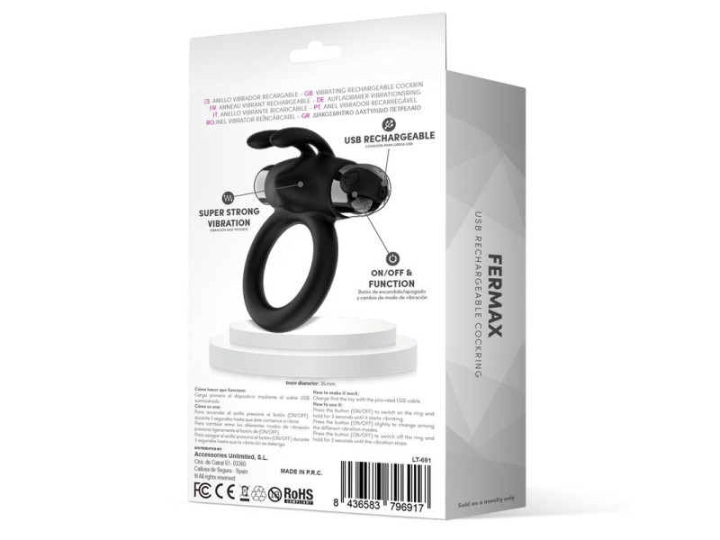 Fermax Anillo Vibrador con Conejito USB Silicona Negro