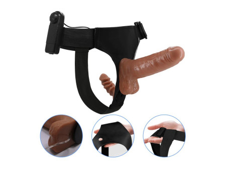 Arnes con Dildo Doble Retractil con Vibracion