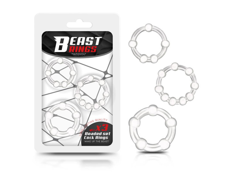 Set 3 Anillos para el Pene Beaded Flexibles Transparente