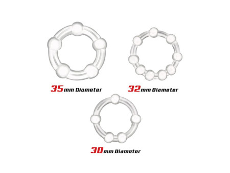 Set 3 Anillos para el Pene Beaded Flexibles Transparente