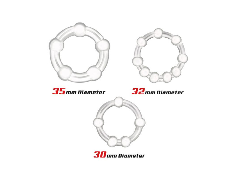Set 3 Anillos para el Pene Beaded Flexibles Transparente