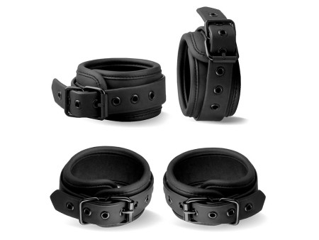 Barra Separadora Rigida Desmontable y 4 Esposas Desmontables Neopreno y Cuero Vegano Barra Separadora Rigida Desmontable y 4 Esposas Desmontables Neopreno y Cuero Vegano