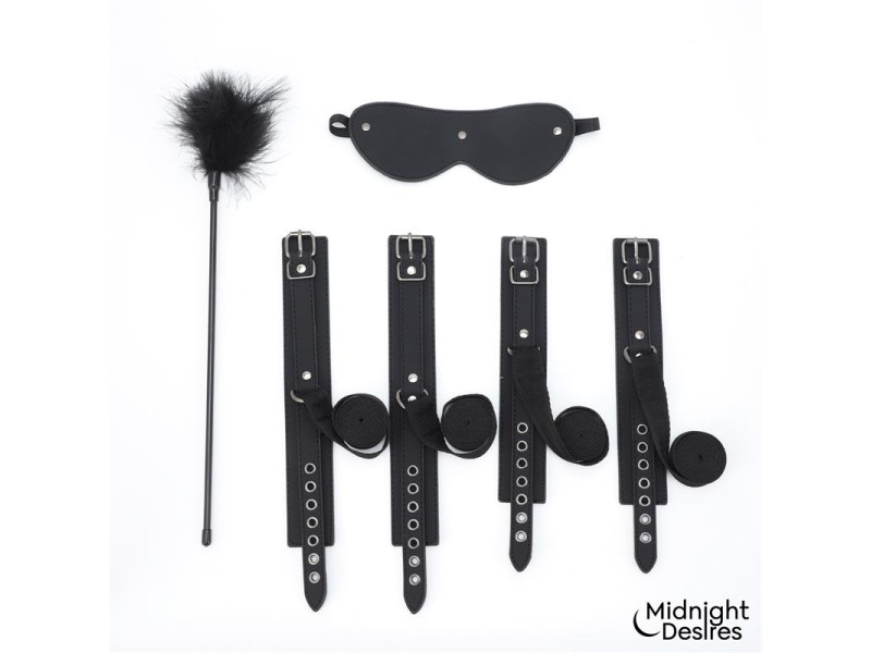 Set Bondage con Esposas Antifaz y Pluma Estimuladora