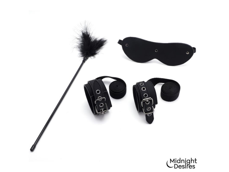Set Bondage con Esposas Antifaz y Pluma Estimuladora