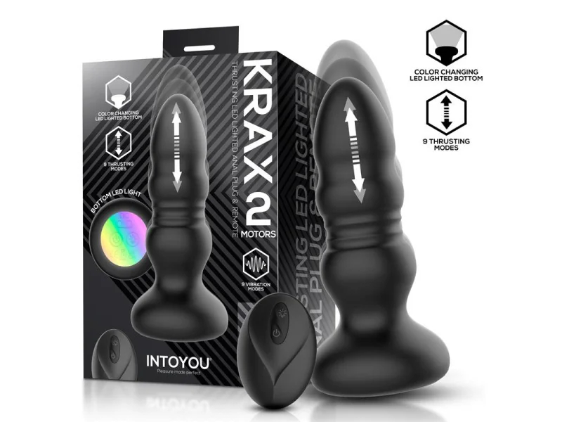 Krax Plug Anal con Vibracion Thrusting y Luz Led con Control Remoto Krax Plug Anal con Vibracion Thrusting y Luz Led con Control Remoto