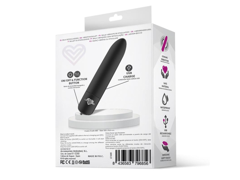 Shoty Bala Vibradora USB 10 Velocidades Potente Motor Negro