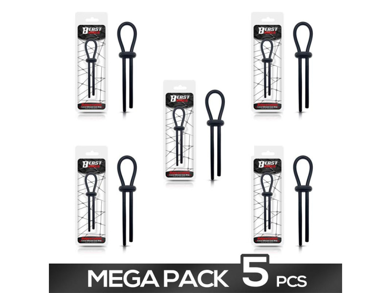 Pack de 5 Anillo para el Pene de Lazo Ajustable Silicona Solida Negro