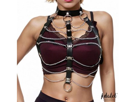 Hilda Arnes de Pecho con Cadenas Cuero Vegano Talla Unica Hilda Arnes de Pecho con Cadenas Cuero Vegano Talla Unica