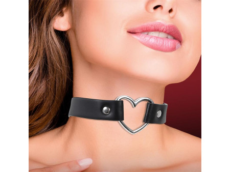 Collar con Corazon Tipo Choker Cuero Vegano Talla Unica